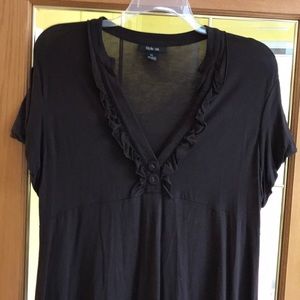 Brown ruffle short sleeved blouse